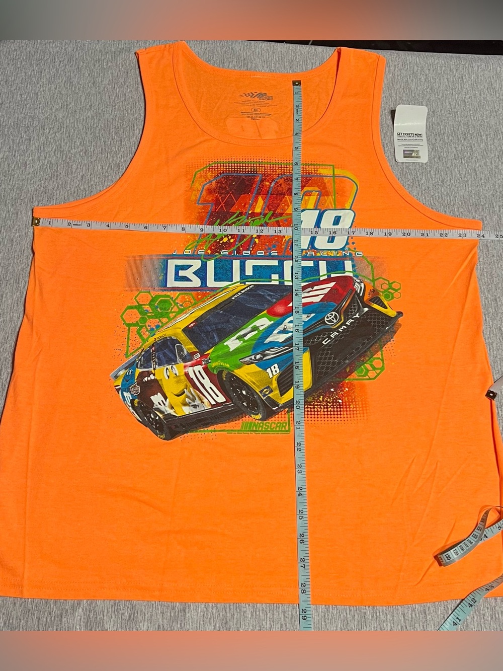 Kyle Busch #18 M&M Racing Nascar Neon Orange Graphic Tank Top - Picture 8 of 10